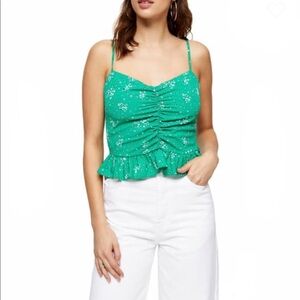 Topshop green floral peplum cami